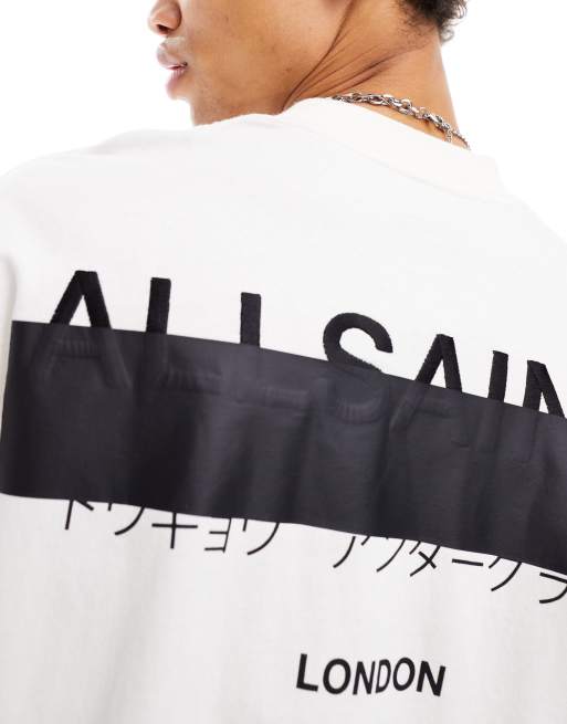 AllSaints Redact oversized embroidered logo t-shirt in white