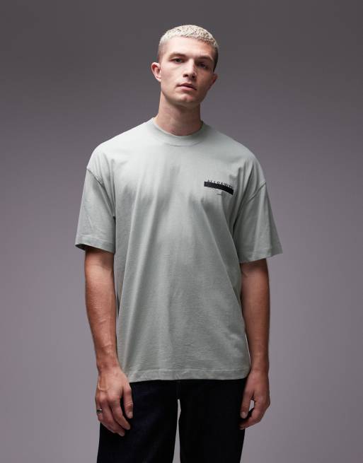 AllSaints Redact oversized logo t-shirt in mineral green, 3 of 5