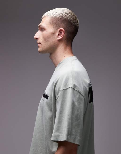 AllSaints Redact oversized logo t-shirt in mineral green, 4 of 5