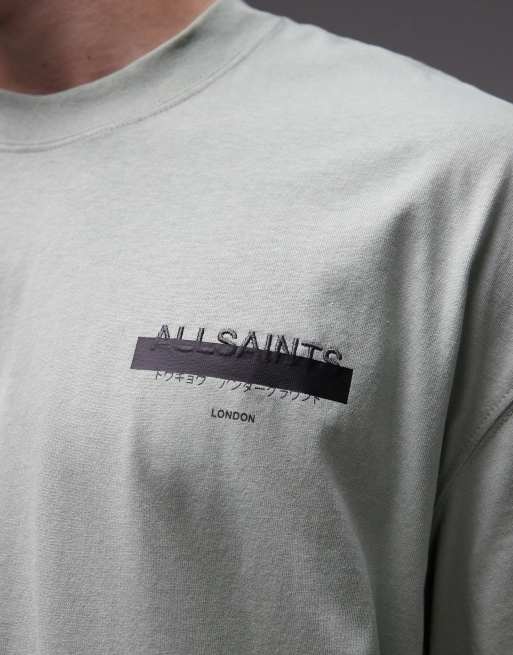 AllSaints Redact oversized logo t-shirt in mineral green, 5 of 5