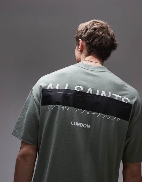 AllSaints - Redact - Oversized og grøn T-shirt med logobrodering - view 1