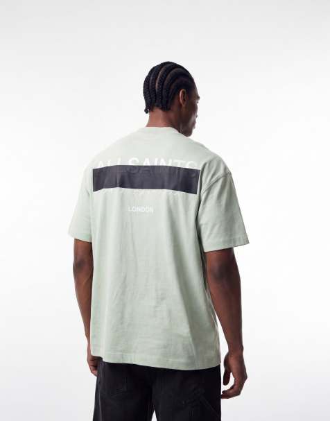 AllSaints - Redact - Oversized T-shirt met geborduurd logo en print op de achterkant in lichtgroen - view 1