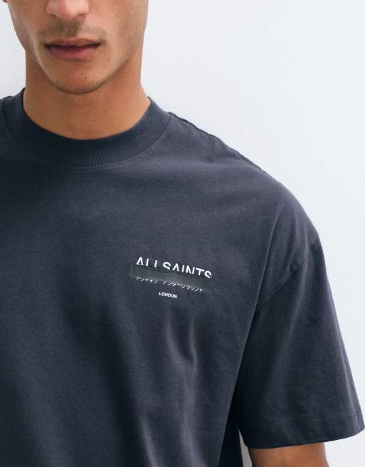 AllSaints - Redact - Oversized T-shirt met geborduurd logo in zwarte wassing, 3 van 5