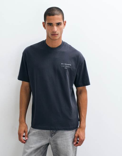AllSaints - Redact - Oversized T-shirt met geborduurd logo in zwarte wassing, 4 van 5