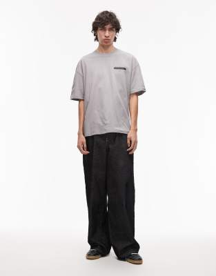 Allsaints Redact Oversized Embroidered Logo T-shirt In Gray