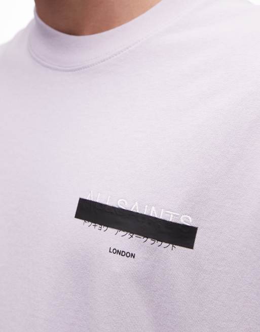 AllSaints - Redact - T-shirt oversize lilla con logo ricamato e stampa sul retro, 3 di 5