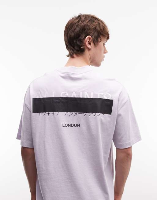 AllSaints - Redact - T-shirt oversize lilla con logo ricamato e stampa sul retro, 5 di 5