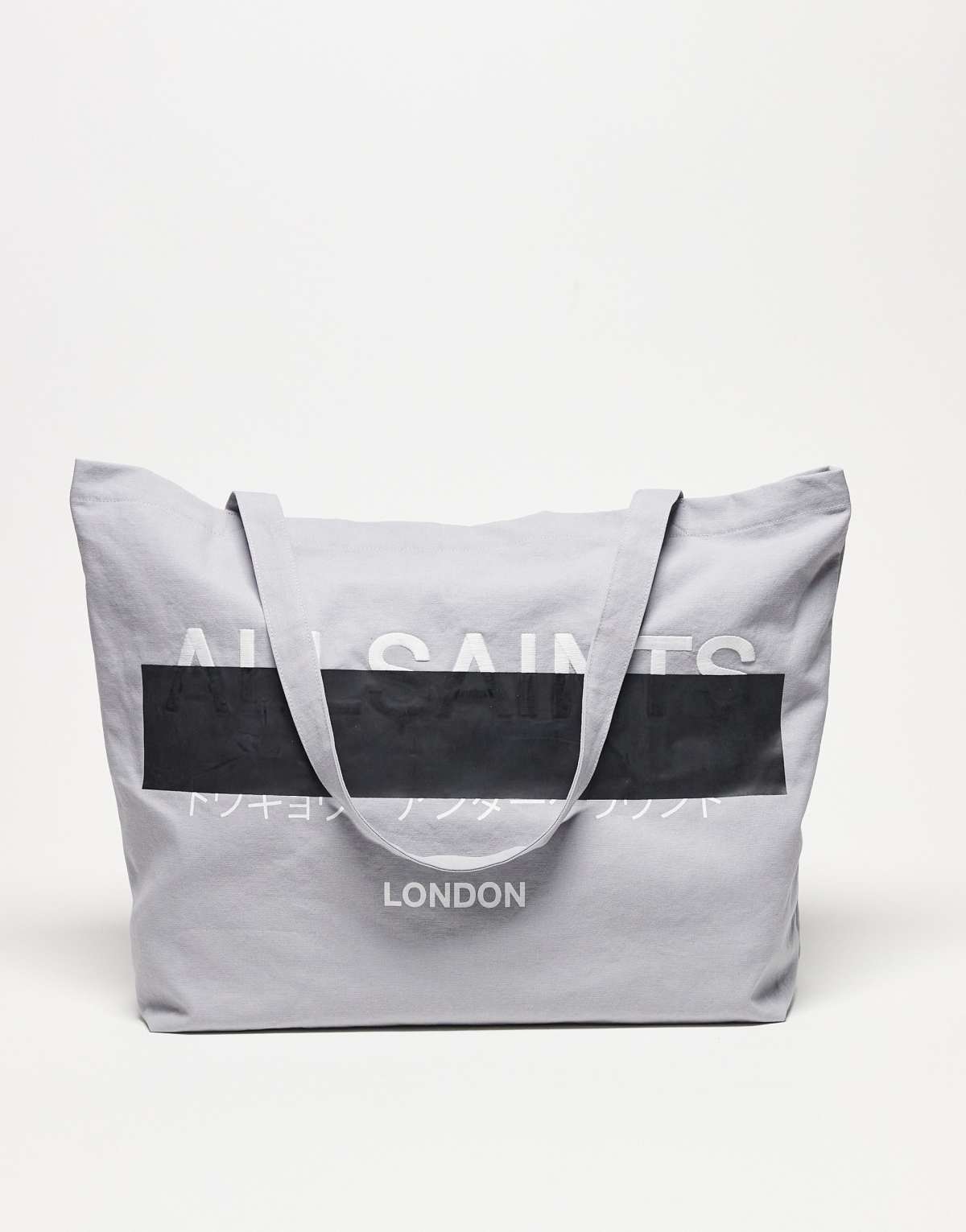 AllSaints Redact unisex shopper tote bag in machine grey