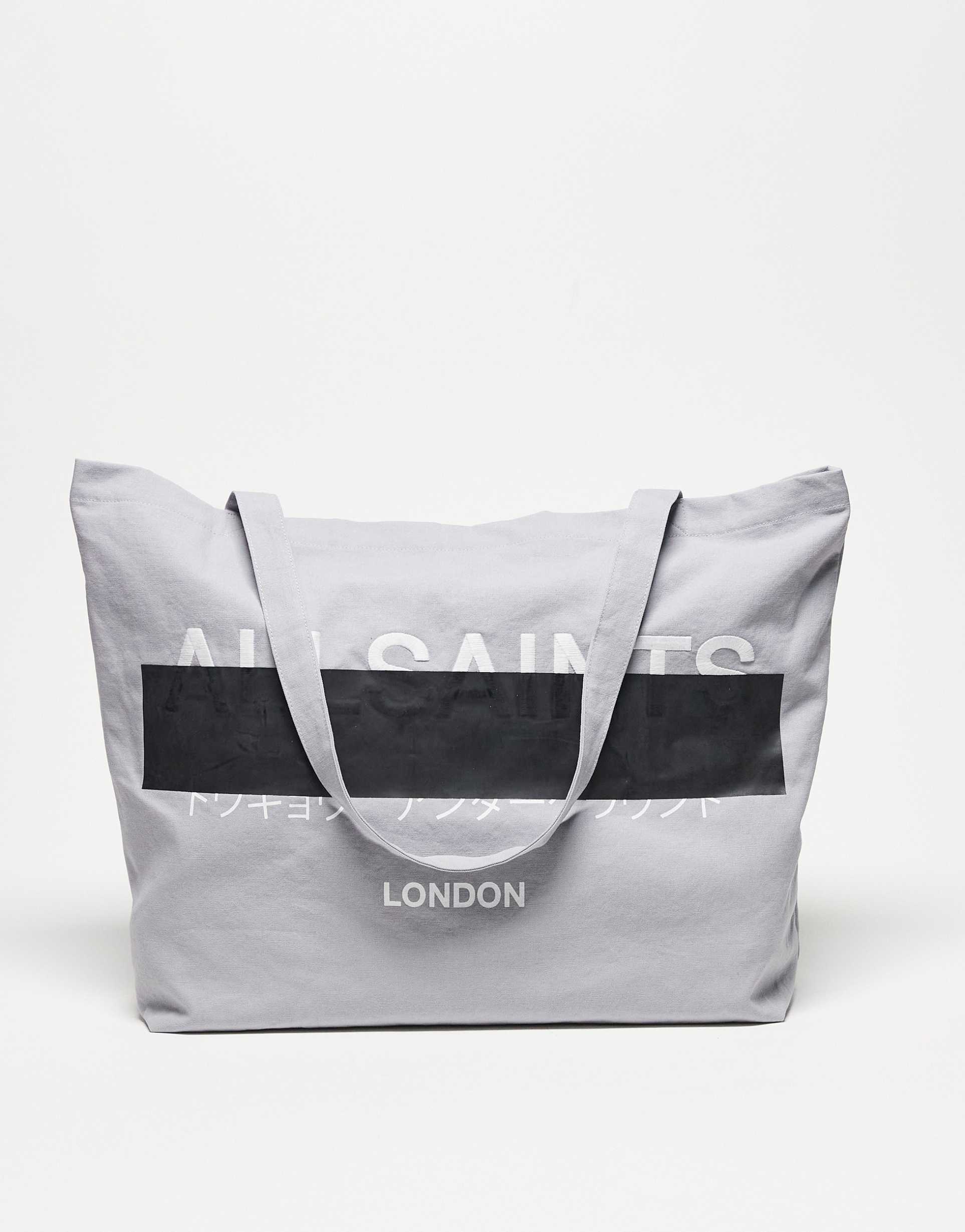 allsaints redact unisex tote bag in machine gray