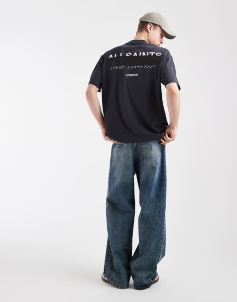 AllSaints - Redact - Vasket sort T-shirt med broderet logo - view 1