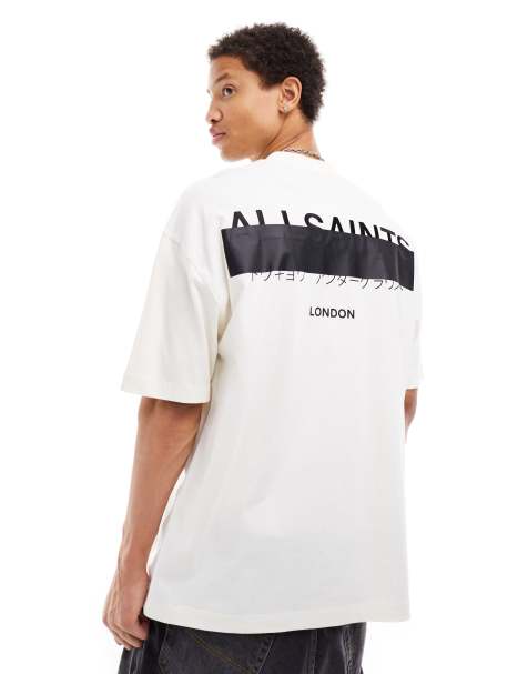 AllSaints – Redact – Vit t-shirt i oversize med broderad logga - view 1