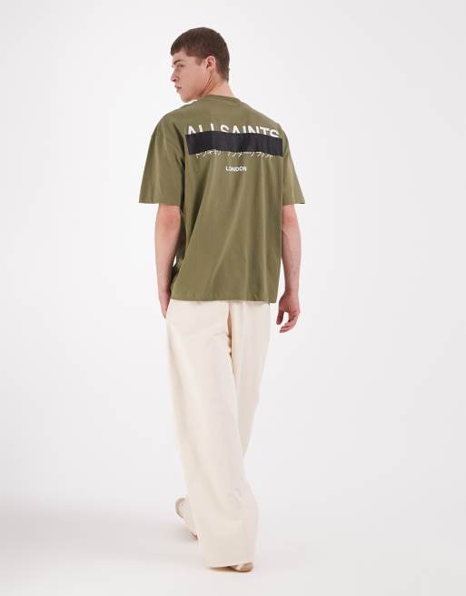 AllSaints – Redact – Zielony T-shirt oversize z haftowanym wzorem, 3 z 5