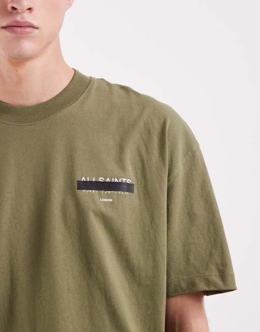 AllSaints – Redact – Zielony T-shirt oversize z haftowanym wzorem, 4 z 5