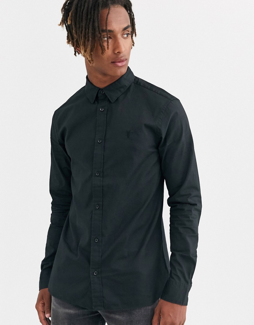 AllSaints - Redondo - Camicia a maniche lunghe nera con logo a teschio di ariete-Nero