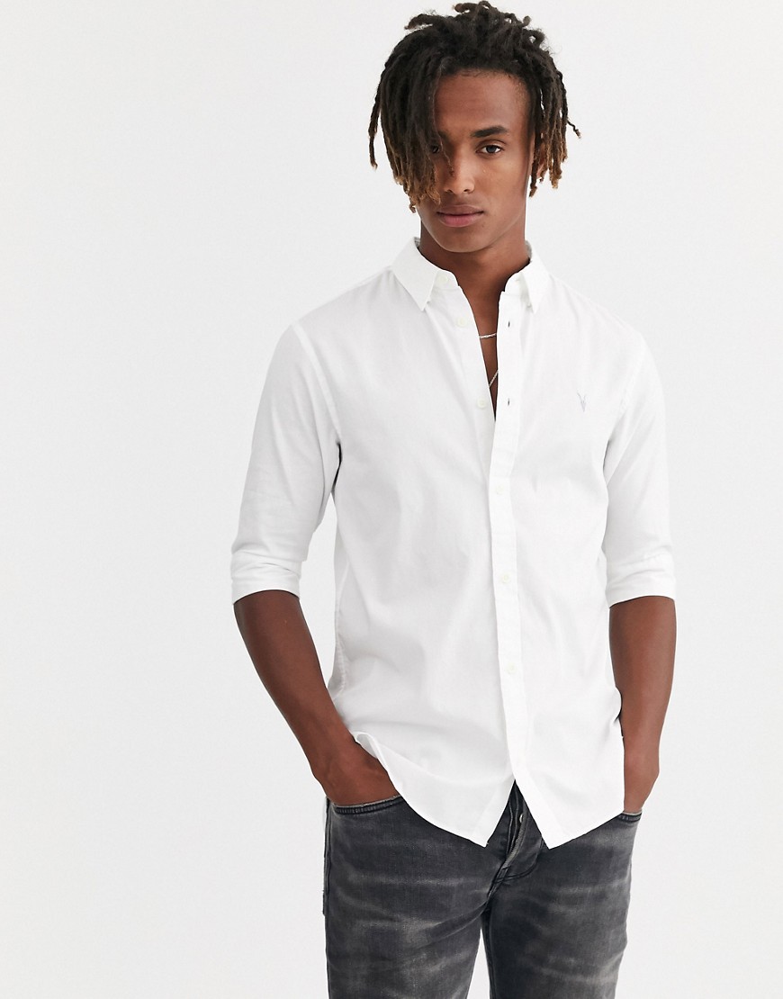 AllSaints - Redondo - Camicia a mezze maniche bianca con teschio di ariete-Bianco