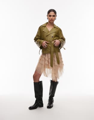 Allsaints Reed Belted Leather Jacket In Green