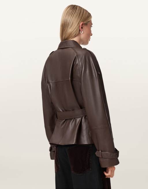 Allsaints reed leather jacket in brown, 2 of 4