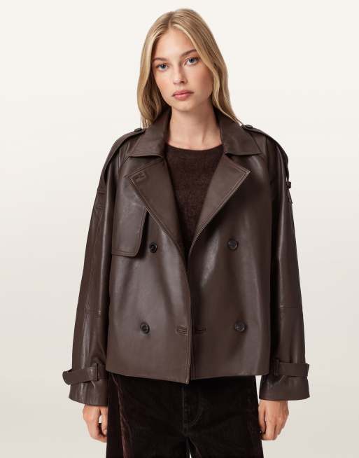 Allsaints reed leather jacket in brown, 3 of 4