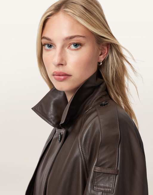 Allsaints reed leather jacket in brown, 4 of 4