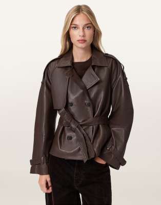 AllSaints - Reed - Lederjacke in Braun-Brown
