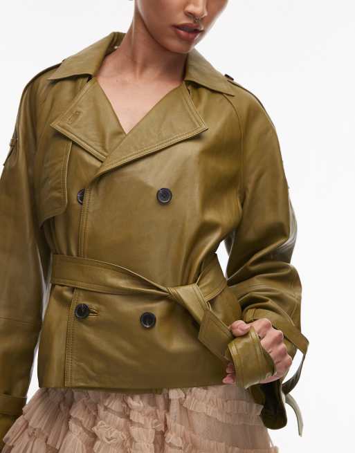 AllSaints – Reed – Lederjacke in Khaki mit Gürtel, 4 von 4