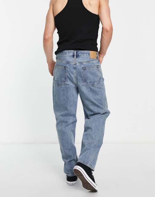 AllSaints Reeves wide fit jeans in light indigo blue | ASOS