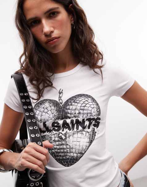 AllSaints - Reflect Etta - T-shirt met korte mouwen, grafisch logo en print op de achterkant in wit - view 1