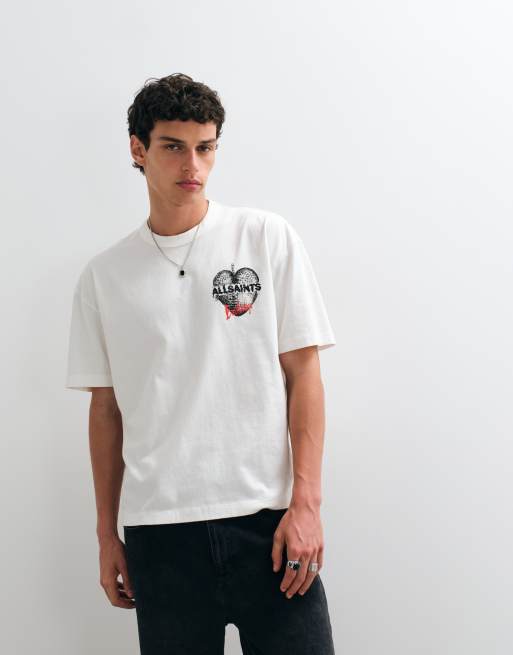 AllSaints Reflect short sleeve graphic logo t-shirt with back print in white, 4 of 5
