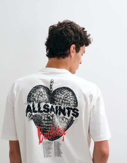 AllSaints Reflect short sleeve graphic logo t-shirt with back print in white, 5 of 5