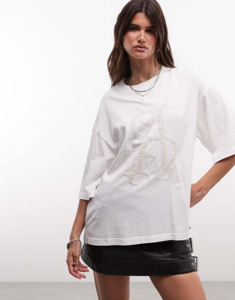 AllSaints Reflex Amelie T-shirt z krótkim rękawem i zdobionym logo w kolorze białym - view 1