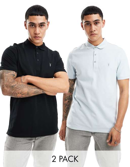 AllSaints – Reform – 2er-Pack kurzärmlige Polohemden in verschiedenen Farben