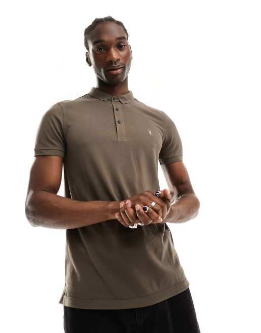 AllSaints – Reform – Brązowy top polo z krótkimi rękawami
