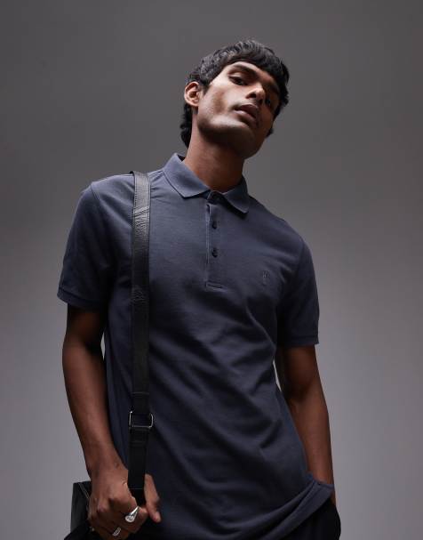 AllSaints – Reform – Ciemnoniebieska koszulka polo - view 1