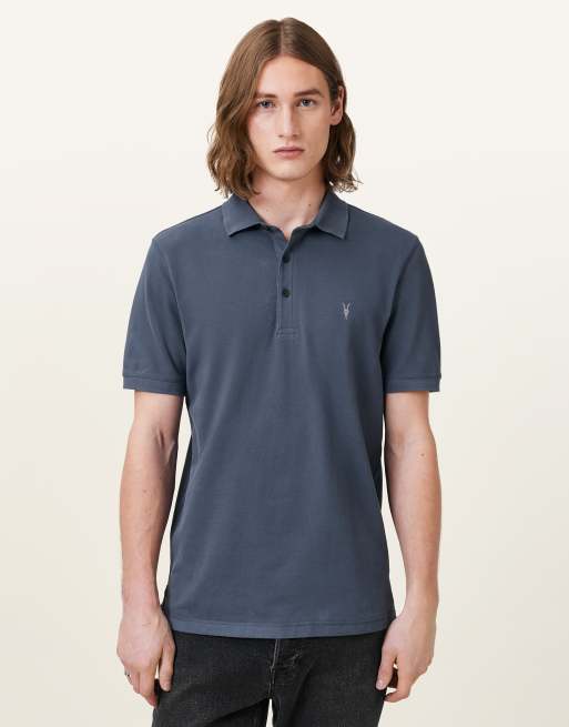 AllSaints – Reform – Kurzärmliges Polohemd in Marineblau