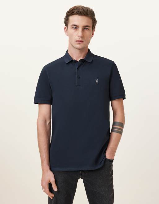AllSaints – Reform – Kurzärmliges Polohemd in Odyssee-Blau