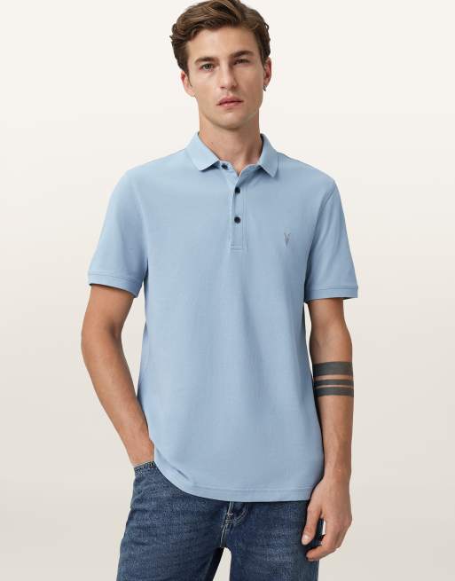 AllSaints – Reform – Kurzärmliges Polohemd in Spinell-Blau