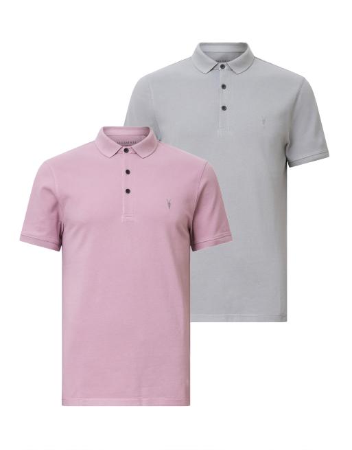 AllSaints - Reform - Lot de 2 polos à manches courtes - Gris machine/vert