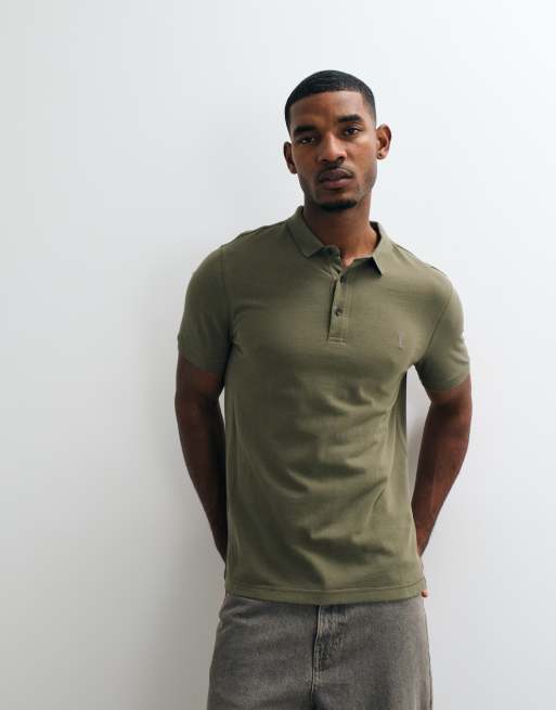 AllSaints Reform short sleeve logo polo in green, 2 of 5