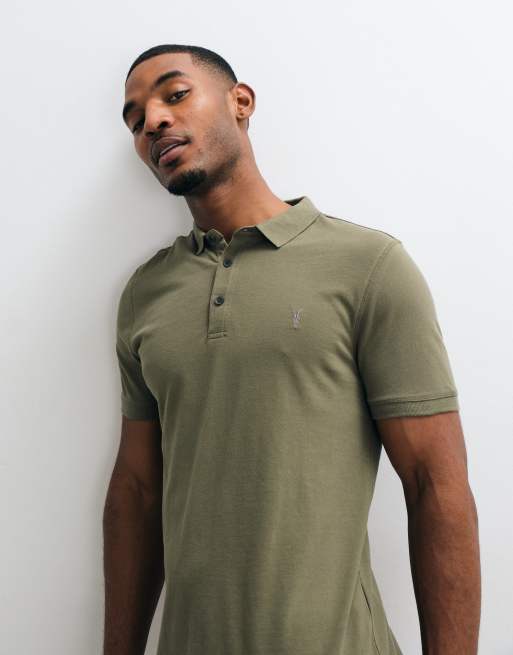 AllSaints Reform short sleeve logo polo in green, 3 of 5