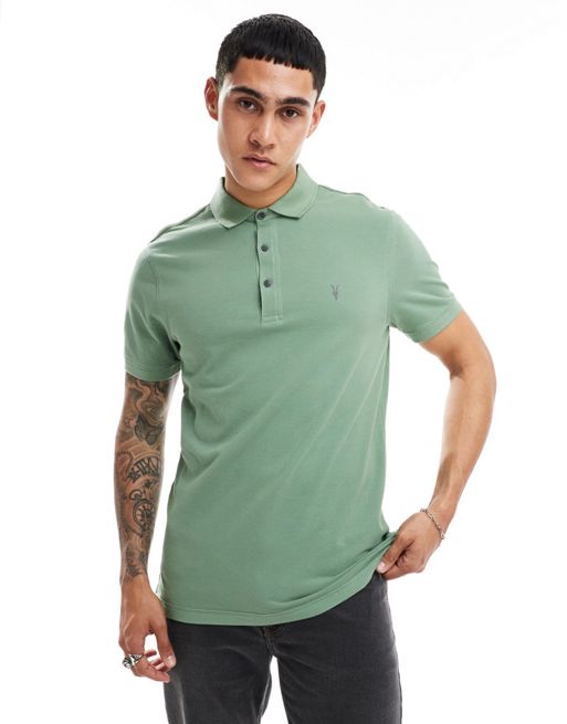 AllSaints Reform short sleeve polo top in green