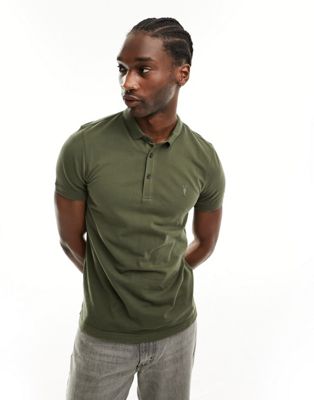 Allsaints Reform Short Sleeve Polo Top In Khaki-green