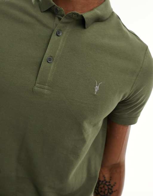 AllSaints Reform short sleeve polo top in khaki