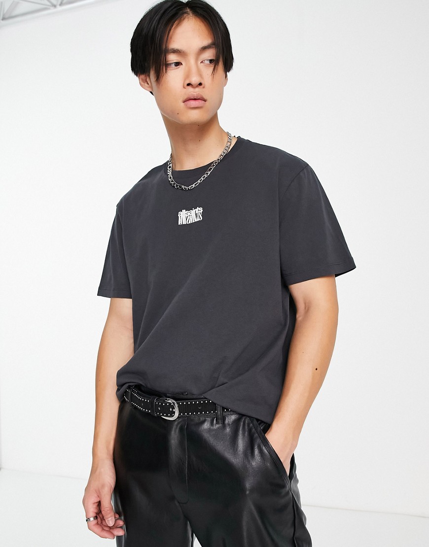 AllSaints Refract logo t-shirt in washed black