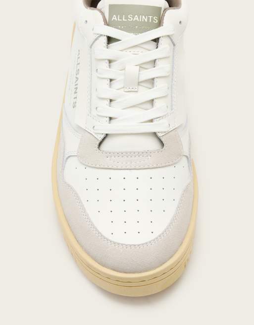 AllSaints Regan leather low top sneakers in white and gray