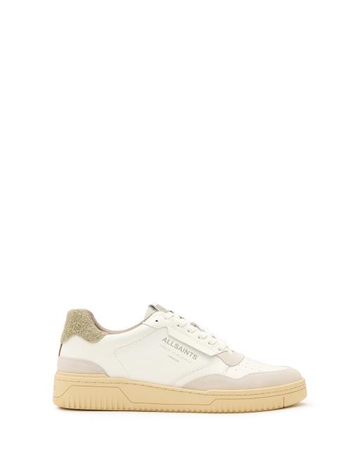 AllSaints Regan leather low top sneakers in white and gray