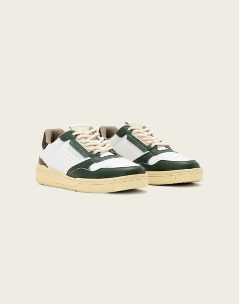 AllSaints Regan leather low top sneakers in white and green - view 1