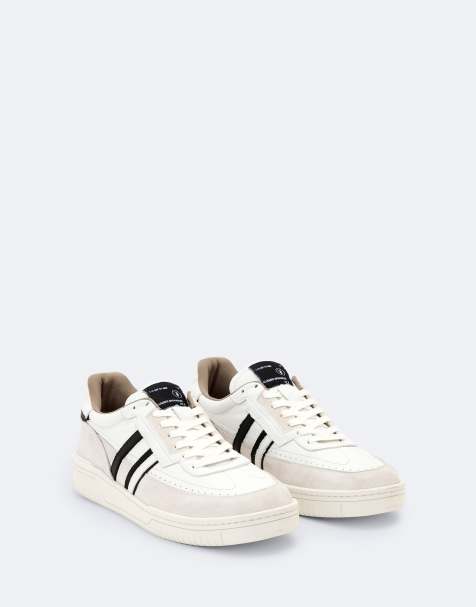 AllSaints Regan Stripe zapatillas de deporte de cuero con cordones en blanco - view 1