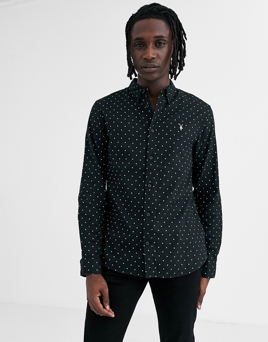 AllSaints - Regular-fit overhemd met ramskop in zwart met stippen