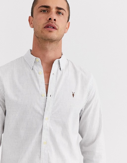 AllSaints regular fit shirt with ramskull in grey stripe