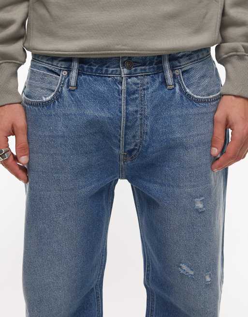 AllSaints – Reid – Niebieskie jeansy z prostymi nogawkami i efektem sprania, 5 z 5